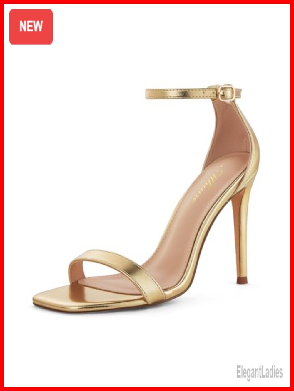Women's Stiletto Heeled Sandals Square Open Toe Strappy Faux Leather Party